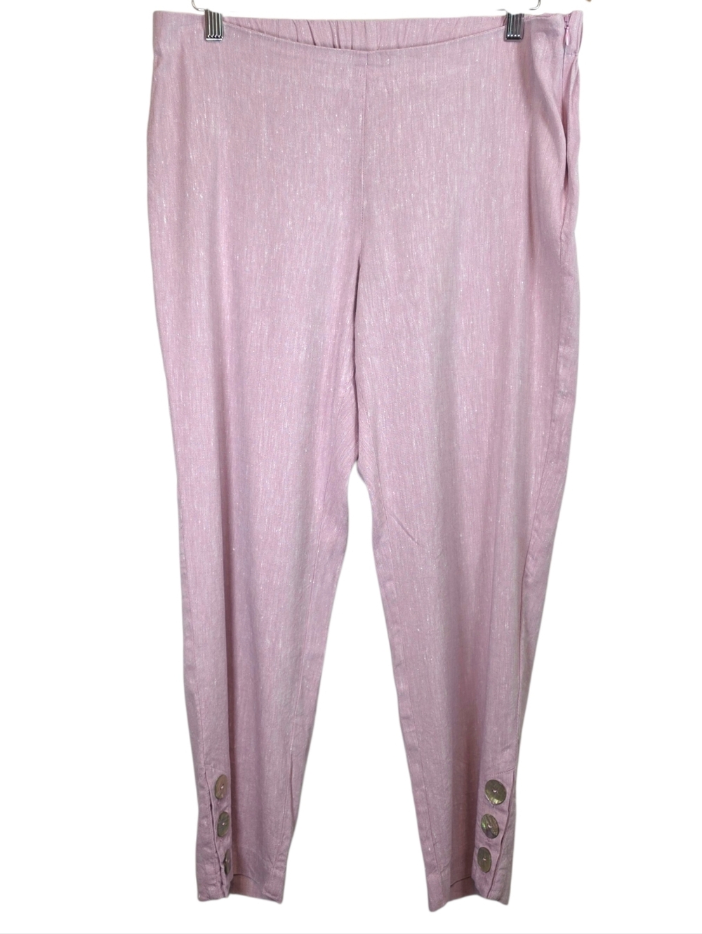 J Jill Linen Blend Stretch Pants Sz L Pink Ankle Crop Coastal Grandma Resortwear